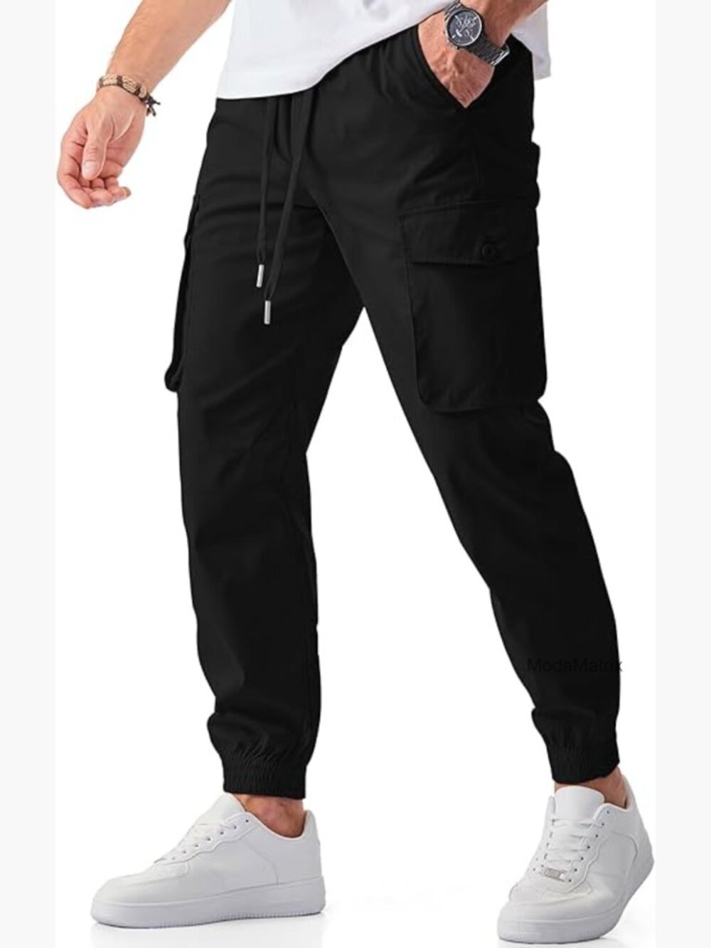Men Casual Cargo Joggers Stretch Elastic Waist Drawstring Tapered Pants with